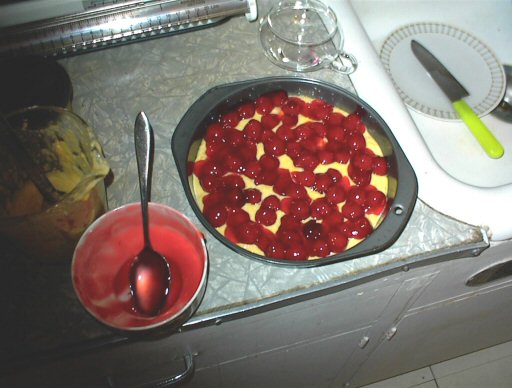 plop cherries onto batter